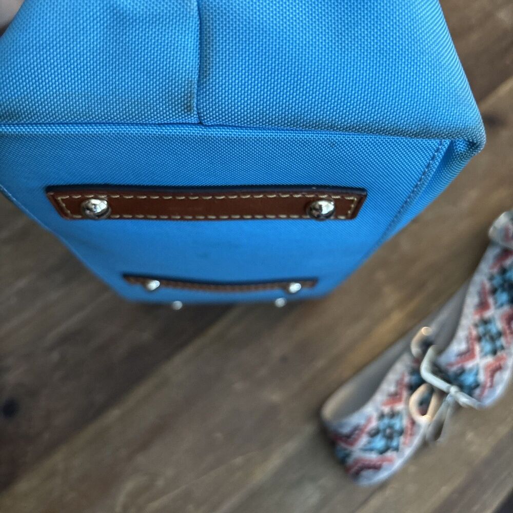 DOONEY & BOURKE Large Blue Nylon Leather Convertible Tote Satchel 90s Retro Y2K - Picture 6 of 13